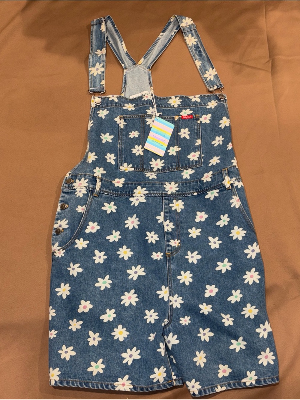 Teddy Fresh Denim Short Overalls Colorful  Daisy Print  3XL NWT Multicolor Plus